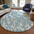 8' Teal Blue Beige And Ivory Round Animal Print Washable Indoor Outdoor Area Rug
