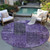 8' Eggplant Purple And Charcoal Round Patchwork Washable Indoor Outdoor Area Rug