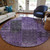 8' Eggplant Purple And Charcoal Round Patchwork Washable Indoor Outdoor Area Rug
