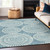 10' X 14' Teal Blue And Ivory Geometric Washable Indoor Outdoor Area Rug Transitional Style - Teal Blue, Ivory Color