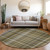 8' X 8' Green Beige and Gray Round Plaid Washable Non Skid Indoor Outdoor Area Rug