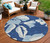 8' Navy Blue Denim Blue And Ivory Round Floral Washable Indoor Outdoor Area Rug - Navy Blue, Denim Blue, Ivory