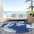 8' Navy Blue Denim Blue And Ivory Round Floral Washable Indoor Outdoor Area Rug - Navy Blue, Denim Blue, Ivory