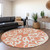 8' Coral And Ivory Round Damask Washable Indoor Outdoor Area Rug - Coral, Ivory