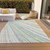 9' X 12' Ivory Blue And Green Striped Washable Indoor Outdoor Area Rug