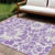 10' X 14' Purple and Ivory Floral Washable Non Skid Indoor Outdoor Area Rug