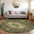 8' Olive Green Ivory And Brown Round Oriental Washable Indoor Outdoor Area Rug