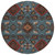 8' Denim Blue Brick Red And Brown Round Oriental Washable Indoor Outdoor Area Rug
