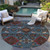 8' Denim Blue Brick Red And Brown Round Oriental Washable Indoor Outdoor Area Rug