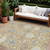 8' X 10' Gold Ivory And Gray Damask Washable Indoor Outdoor Area Rug
