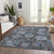 8' X 10' Chocolate And Aqua Damask Washable Indoor Outdoor Area Rug