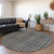 8' Gray And Silver Round Striped Washable Indoor Outdoor Area Rug - Gray, Silver
