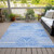 10' X 14' Blue and White Abstract Washable Non Skid Indoor Outdoor Area Rug