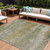 10' X 14' Beige And Fern Green Abstract Washable Indoor Outdoor Area Rug
