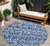 8' Navy Blue And Ivory Round Southwestern Washable Indoor Outdoor Area Rug