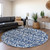 8' Navy Blue And Ivory Round Southwestern Washable Indoor Outdoor Area Rug
