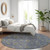 8' Denim Blue Navy Blue And Gray Round Floral Washable Indoor Outdoor Area Rug