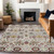 9' X 12' Ivory Red And Green Floral Washable Indoor Outdoor Area Rug