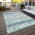 10' X 14' Teal Blue Aqua And Silver Striped Washable Indoor Outdoor Area Rug