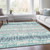 10' X 14' Teal Blue Aqua And Silver Striped Washable Indoor Outdoor Area Rug