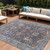10' X 14' Gray And Denim Blue Floral Washable Indoor Outdoor Area Rug