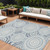 8' X 10' Blue And Ivory Geometric Washable Indoor Outdoor Area Rug Transitional Style - Blue, Ivory Color