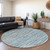 8' Blue And Ivory Round Striped Washable Indoor Outdoor Area Rug