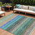 8' X 10' Sage Teal Blue And Tan Striped Washable Indoor Outdoor Area Rug