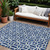 9' X 12' Navy Blue And Ivory Geometric Washable Indoor Outdoor Area Rug Transitional Style - Navy Blue, Ivory Color