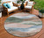 8' Salmon And Emerald Round Abstract Washable Indoor Outdoor Area Rug