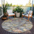 8' Gold Blue And Brown Round Floral Washable Indoor Outdoor Area Rug