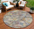 8' Gold Blue And Brown Round Floral Washable Indoor Outdoor Area Rug