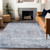 9' X 12' Sky Blue Charcoal And Ivory Abstract Washable Indoor Outdoor Area Rug