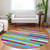 8' Lavender Orange And Lime Green Round Striped Washable Indoor Outdoor Area Rug