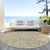 8' Gold And Gray Round Floral Washable Indoor Outdoor Area Rug