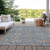 9' X 12' Denim Blue Ivory And Coral Floral Washable Indoor Outdoor Area Rug