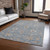 9' X 12' Denim Blue Ivory And Coral Floral Washable Indoor Outdoor Area Rug