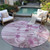 8' Plum Mauve And Pink Round Floral Washable Indoor Outdoor Area Rug