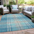 9' X 12' Teal Blue Gray And Brown Plaid Washable Indoor Outdoor Area Rug