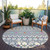 8' Linen Pink And Orange Round Geometric Washable Indoor Outdoor Area Rug