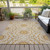 9' X 12' Gold Gray And Ivory Floral Medallion Washable Indoor Outdoor Area Rug