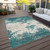 9' X 12' Teal Blue Ivory And Gray Abstract Washable Indoor Outdoor Area Rug