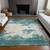 9' X 12' Teal Blue Ivory And Gray Abstract Washable Indoor Outdoor Area Rug