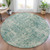 8' Teal Blue And Beige Round Abstract Washable Indoor Outdoor Area Rug