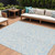 9' X 12' Sky Blue And Ivory Floral Washable Indoor Outdoor Area Rug