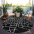 8' Black And Beige Round Abstract Washable Indoor Outdoor Area Rug