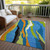 10' X 14' Denim Blue Copper And Green Abstract Washable Indoor Outdoor Area Rug