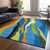 10' X 14' Denim Blue Copper And Green Abstract Washable Indoor Outdoor Area Rug