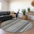 8' Round Gray Round Striped Washable Non Skid Indoor Outdoor Area Rug - 608219084240