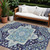 8' X 10' Navy Blue Ivory And Black Oriental Washable Indoor Outdoor Area Rug